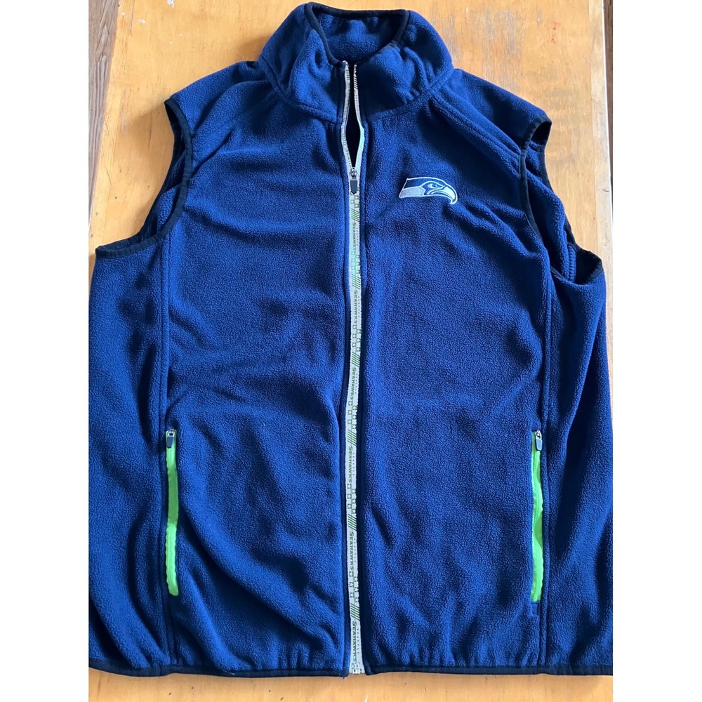 NFL Team Apparel Seattle Seahawks Fleece Vest Mens Large Blue Full Zip Logo